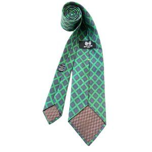 BATTISTONI Green Geometric Silk Tie  ITALY 58"/ 3.5" EC